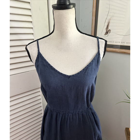 THE WHITE COMPANY Womens Dress 8 Blue Linen Midi Strappy Minimalist Summer Beach - Picture 2 of 10